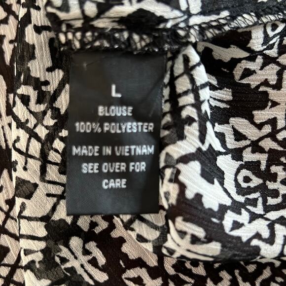 AB Studio Black and White Crinkle Chiffon Geometric Print Tunic Top Blouse - Picture 6 of 9